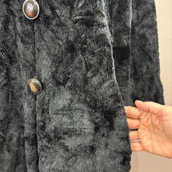 Woman Within Faux Fur Midi Coat Black Reversible Canvas 1X Mob Wife Glam Money - Picture 3 of 12